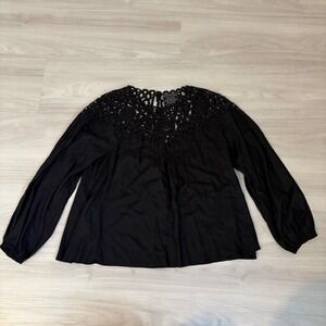 Johnny Was Jade Blouse Women Black Crochet Lace Yoke Long Sleeve Boho Top Size M